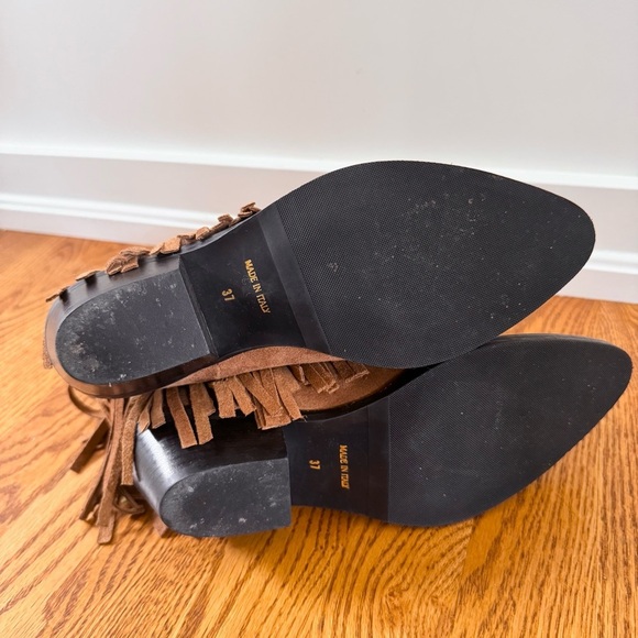 Sundance Suede Fringe Pointed Toe Ankle Boot in Brown Size EU 37 US 6.5 - Picture 7 of 10